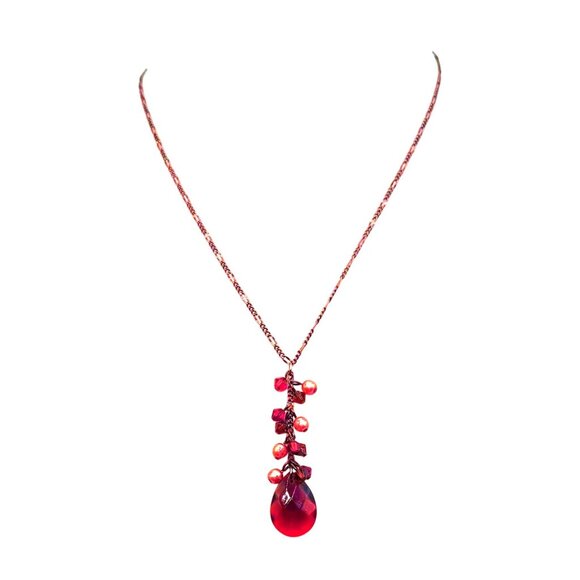 Amber Colored Faceted Stone WIth Faux Pear Accents Nec - Picture 1 of 1